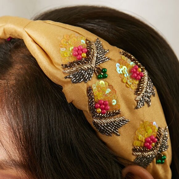 Beaded Yellow Sequin Headband | Embellished Hair Accessory | NWT - Picture 4 of 5